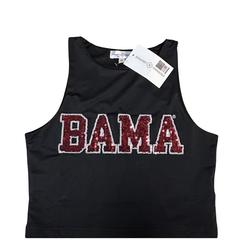 Stewart Simmons Alabama‎ Bama Sequin Crop Tank Top Black XS